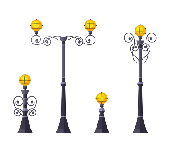 Luminaire Jardin Extérieur Luminaire Urbain Ensemble Plat Lampadaire Avant Spot — Image vectorielle