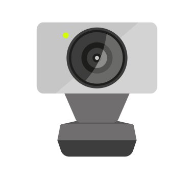 Webcam dijital taşınabilir gümüş siyah düz bilgisayar. Video çağrı aygıtı konferansı iletişim internet yayını canlı toplantı elemanı logosu web teknolojisi mağazasının elektronik modellemesi.