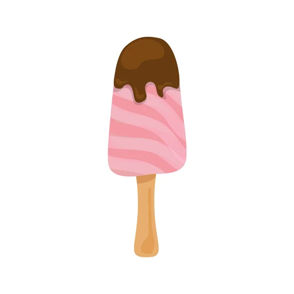 Zmrzlinová Jahodová Čokoládová Tyčinka Plochá Sweet Studený Slavnostní Dezert Jídlo — Stockový vektor