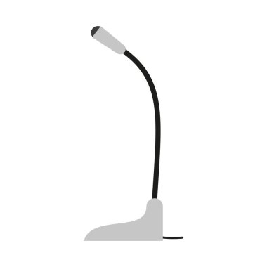 Mikrofon kulaklığı, taşınabilir gümüş rengi taşınabilir bilgisayar. Nesne podcast ses kaydı mikrofon ekipmanı. Basit ince esnek bacak logosu. Müzik sembolü. Elektronik ürün reklamları izole edilmiş.