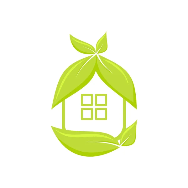 Casa Inteligente Verde Natural Salvar Planeta Energia Plana Empresa Logotipo — Vetor de Stock