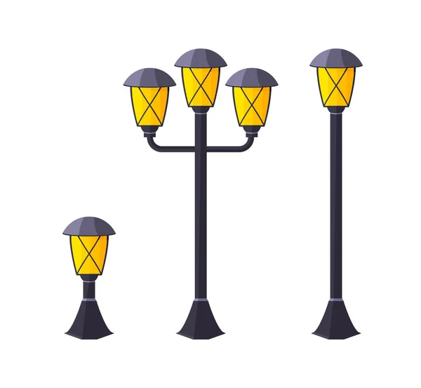 Lighting Outdoor Garden Urban Fixture Flat Set Front Street Lamp — Stock Vector