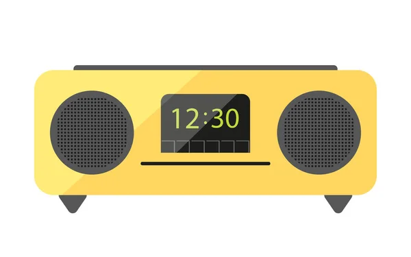 Radio Boombox Clock Retro Vintage Gelb Flach Musik Player Gadget — Stockvektor