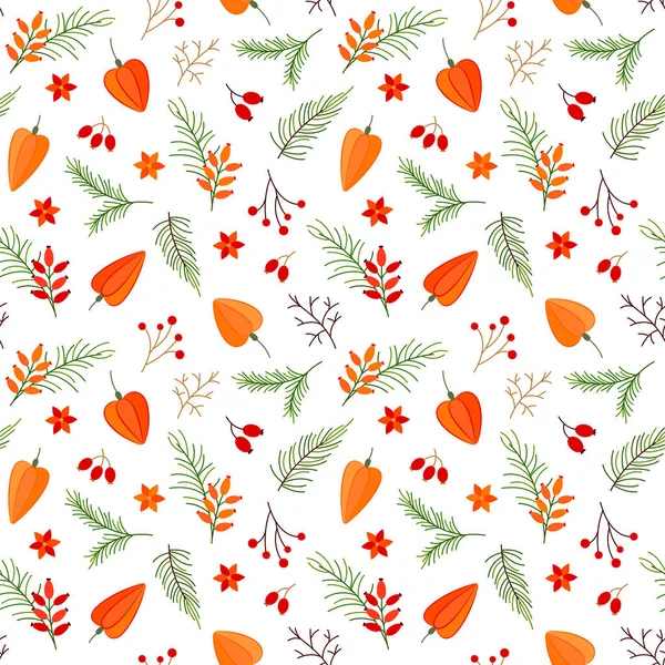 Ботанічні Сезони Різдвяний Візерунок Теплий Відтінок Ягідна Гілка Плоска Yew — стоковий вектор