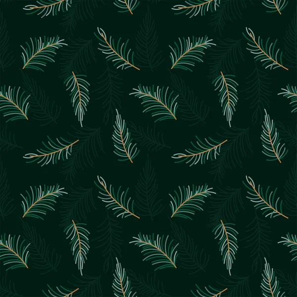 Tannenzweigmuster Immergrüner Weihnachtsbaum Flach Dunkel Hintergrund Grün Florales Ornament Unendlich — Stockvektor