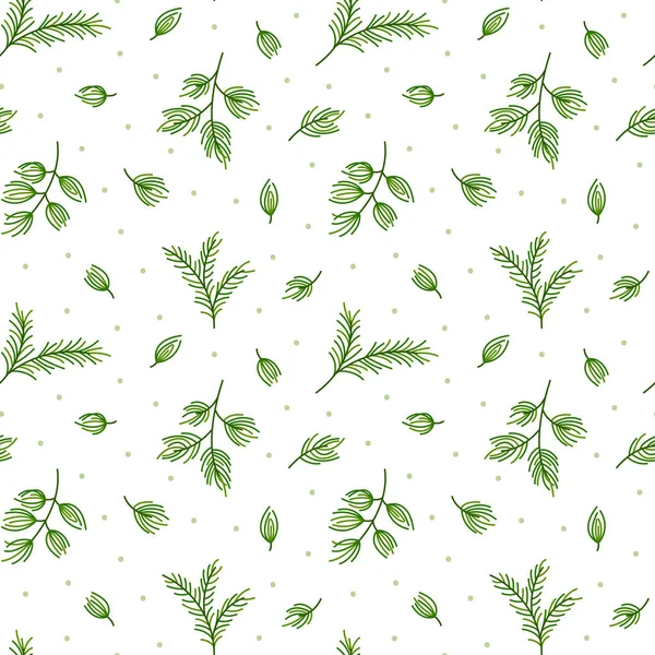 Tannenzweigmuster Immergrüner Weihnachtsbaum Flach Weiß Hintergrund Grün Blumen Ornament Unendlich — Stockvektor