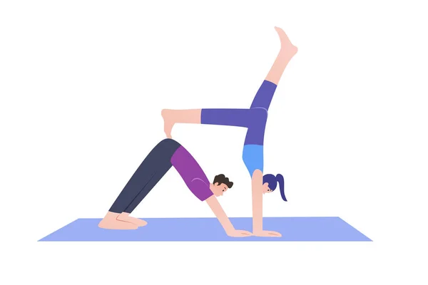 Family Yoga Practice Good Health Very Flexible Body — Stockvektor