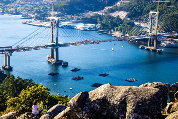 Fotografia Mostu Rande Galicii Vigo Czas Naprawę Pochodzi Obszaru Wysokich Zdjęcie Stockowe