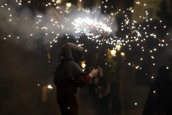 Celebracion Corre Fuegos Nocturno Ciudad Valencia — Stockfoto