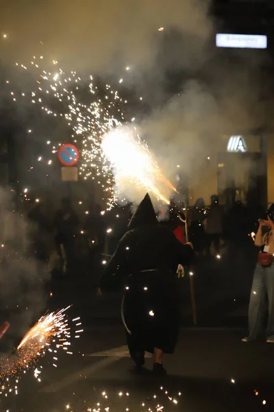 Celebracion Corre Fuegos Nocturno Ciudad Valencia — Stock Fotó