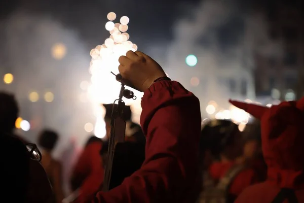 Fireworks Streets City Corre Fuegos Valencia — Stockfoto