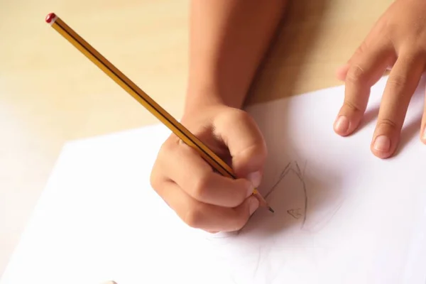 Hand Drawing Child Pencil White Background — Stock Photo, Image