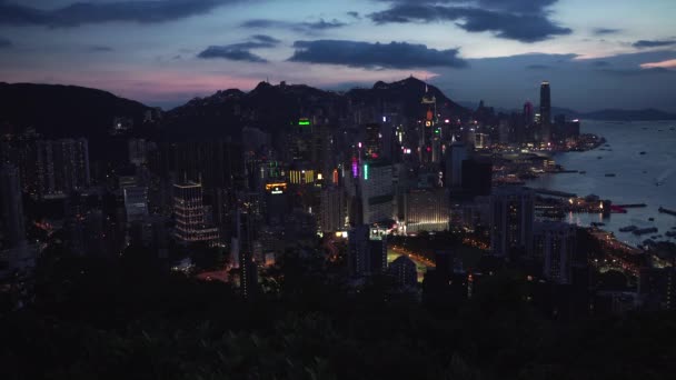 Cidade local no centro perto do mar com grandes arranha-céus e luzes — Vídeo de Stock