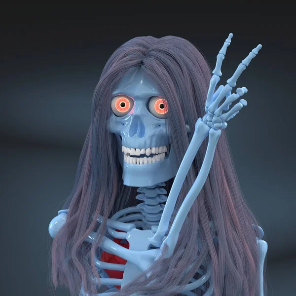 Skinny Bones Squelette Avec Les Cheveux Gris Les Yeux Fous — Photo