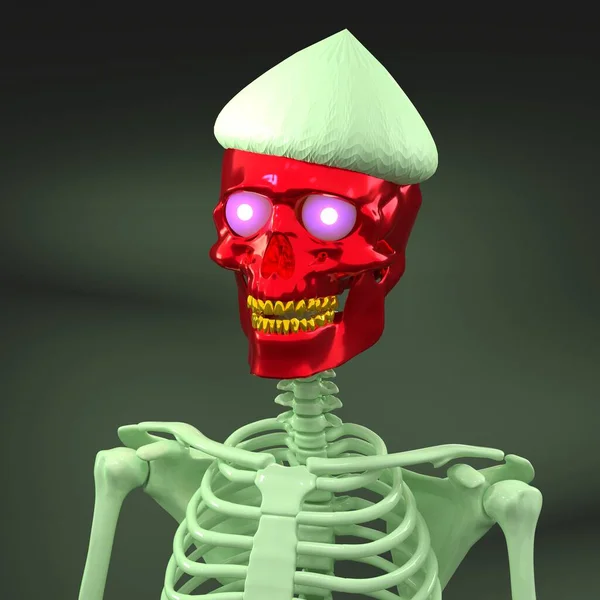 Skinny Ossos Esqueleto Com Chapéu Gota Dentes Dourados — Fotografia de Stock