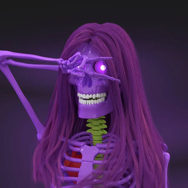 Skinny Bones Skeleton Purple Hair Colored Spine — Stock Photo, Image