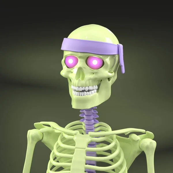Skinny Ossos Esqueleto Com Cabeça Coluna Colorida — Fotografia de Stock
