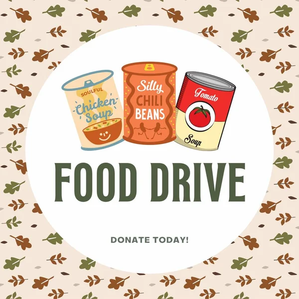 Food drive can donation thanksgiving autumn illustration with leaves