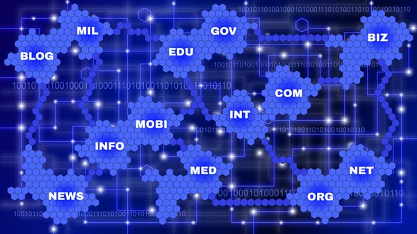 Hexagon Gitter Netværk Domænenavne Blå Med Binære Streams - Stock-foto