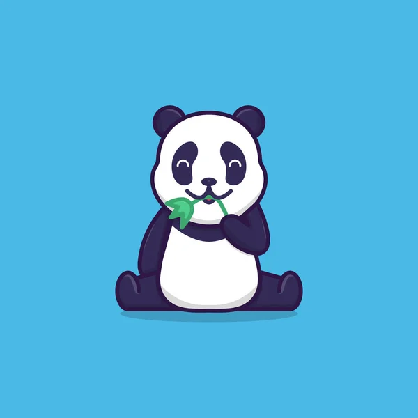 Mignon Panda Mangeant Des Feuilles Bambou — Image vectorielle