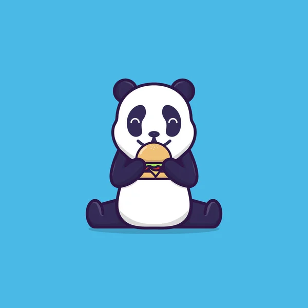 Mignon Panda Manger Hamburger — Image vectorielle