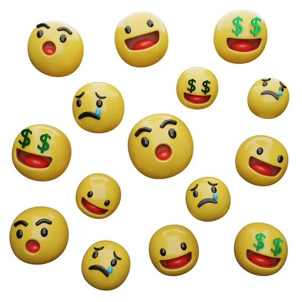 Illustratie Gele Gezichten Expressies Emoties — Stockfoto