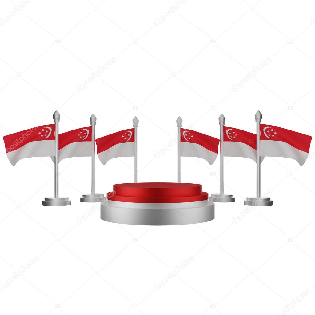 3d rendering of podium with singapore national day concept