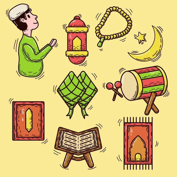 Set Insamling Platt Ramadhan Doodle — Stock vektor