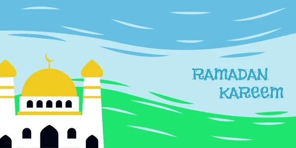 Design Plano Desenho Criança Lanterna Banner Ramadan Kareem Ilustração Vetorial — Vetor de Stock