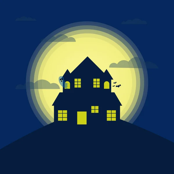 Silueta Diseño Plano Casa Halloween — Vector de stock