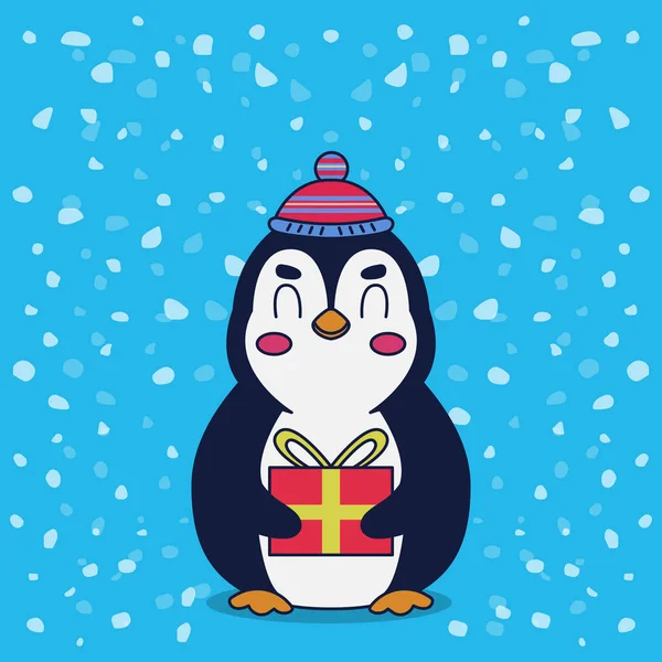 Regalo Pingüino Santa Claus — Vector de stock