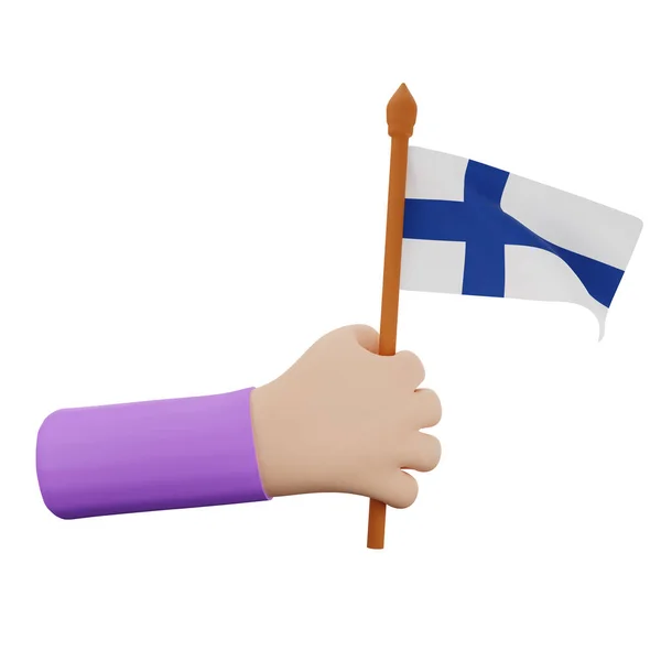 フィンランドのナショナルデーの概念と3Dレンダリングの手 — ストック写真