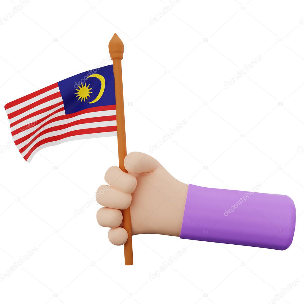 3d hand rendering with malaysia national day concept