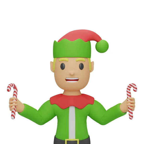 Rendering Del Personaggio Babbo Natale Elfi Con Concetto Natale Capodanno — Foto Stock