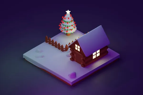 Izometrikus Renderelés Karácsonyi Újévi Koncepcióval — Stock Fotó
