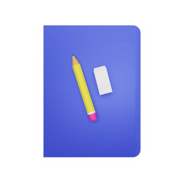 Kağıt kalem, silgi ve kitabın 3D canlandırması