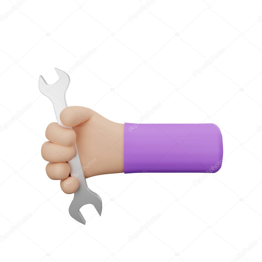 3d rendering of a hand holding a wrench tool