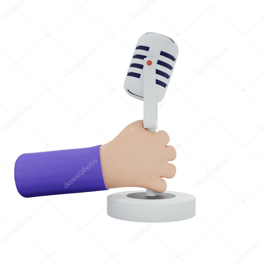 3d rendering hand with microphone concept