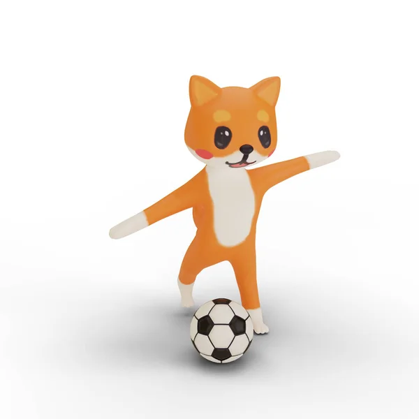 Renderização Corgi Personagem Jogando Futebol — Fotografia de Stock