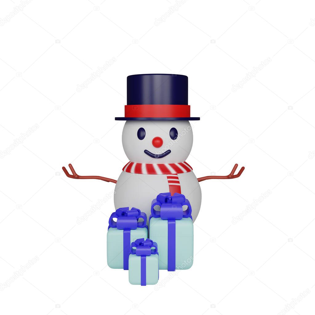 3d rendering of snowman christmas and new year