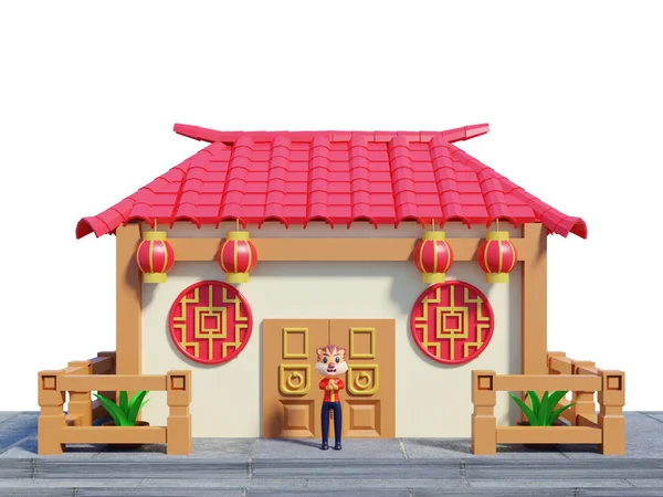 Rendering Temple Chinese New Year Concept — 图库照片