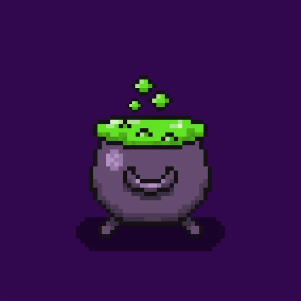 Pixel Art Magic Cauldron Halloween Vector Illustration — 스톡 벡터