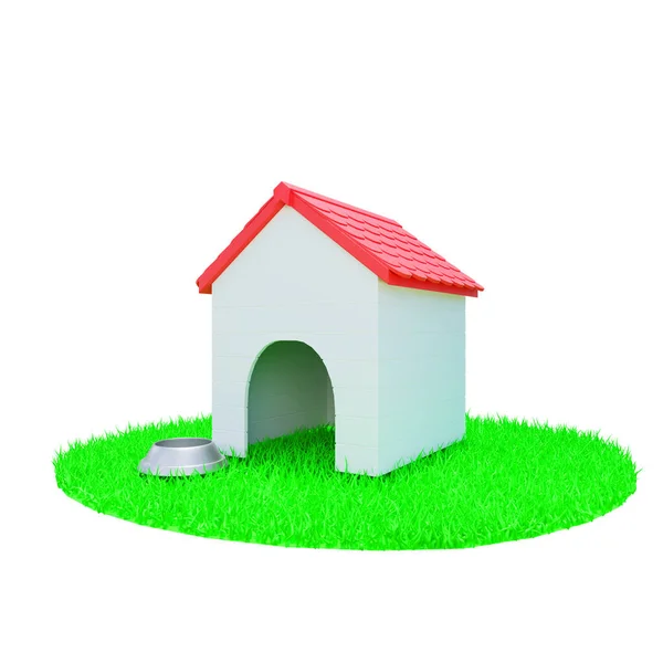 Rendering Dog House Grass — Stok Foto