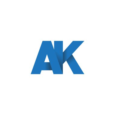 Initial letters AK, overlapping fold logo, blue, vector template elements for creative industry
