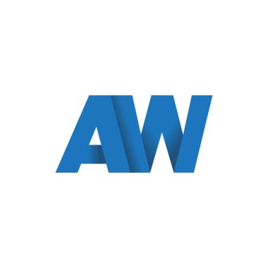 Initial letters AW, overlapping fold logo, blue, vector template elements for creative industry