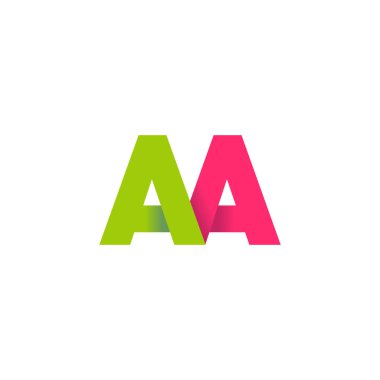 Initial letters AA, overlapping fold logo, green magenta pink, vector template elements for creative industry