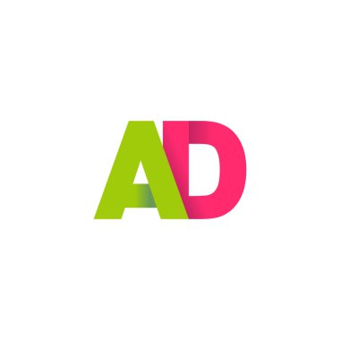 Initial letters AD, overlapping fold logo, green magenta pink, vector template elements for creative industry