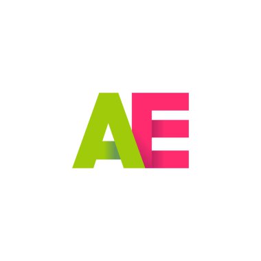 Initial letters AE, overlapping fold logo, green magenta pink, vector template elements for creative industry