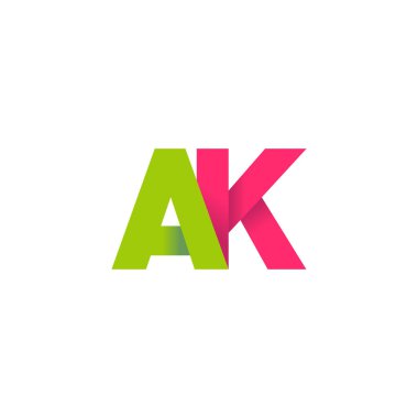 Initial letters AK, overlapping fold logo, green magenta pink, vector template elements for creative industry
