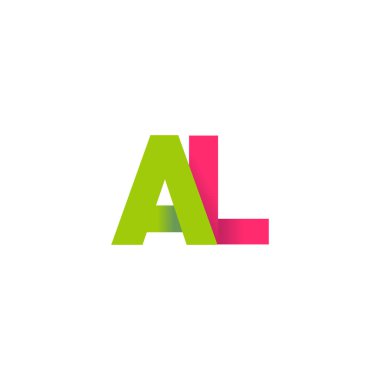 Initial letters AL, overlapping fold logo, green magenta pink, vector template elements for creative industry